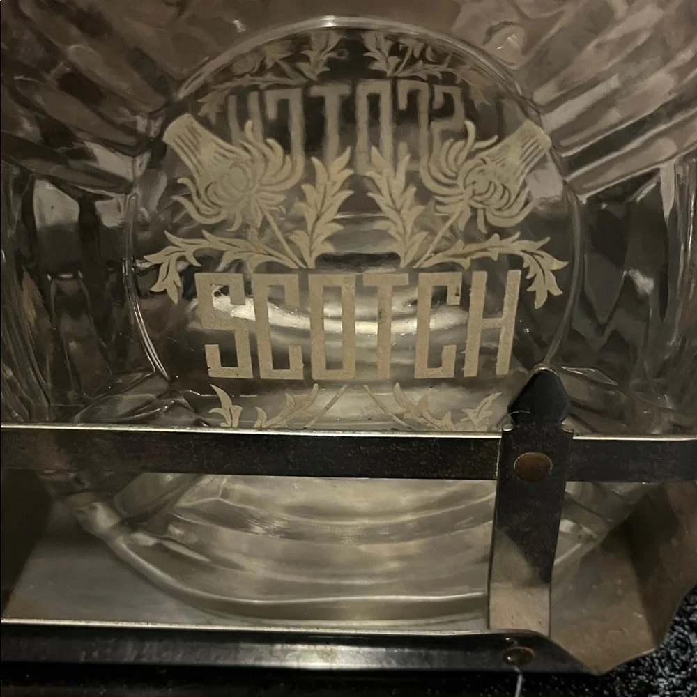 Crystal Decanter Set with Silver Chrome Holder Circa 1950